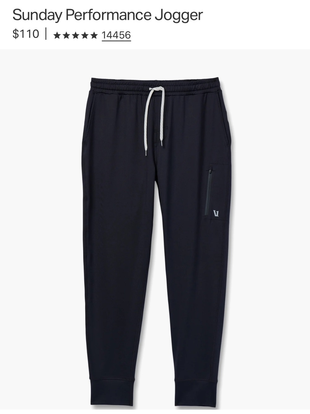 Vuori Sunday Performance Jogger - Black with White Drawcord